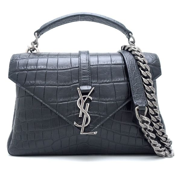 SAINT LAURENT Paris Chain Shoulder 428101 Embossed Leather Black 350723 - Picture 1 of 10